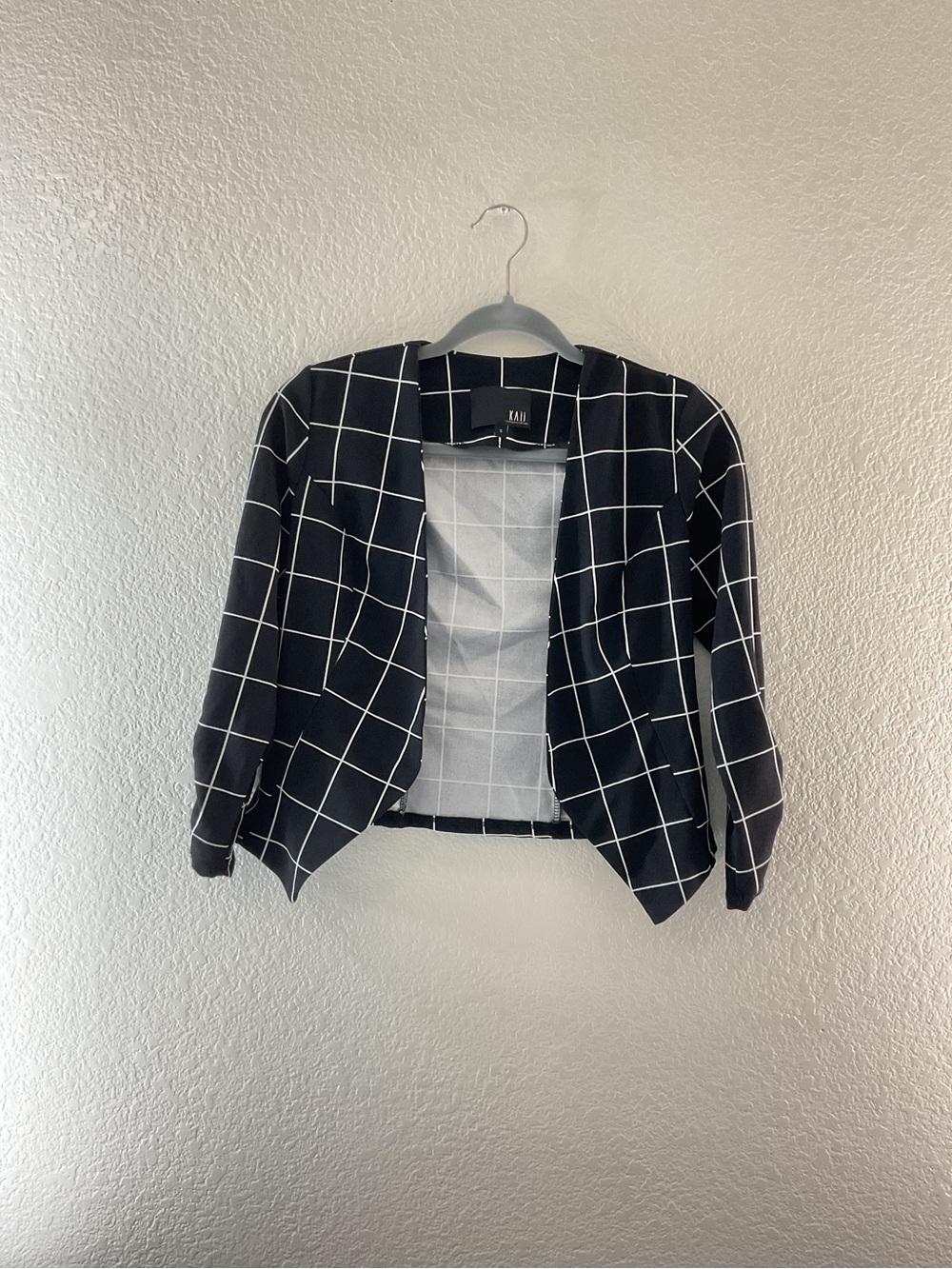 Kaii Black White Open-Front Crop Blazer Office Cocktail Party Business Casual